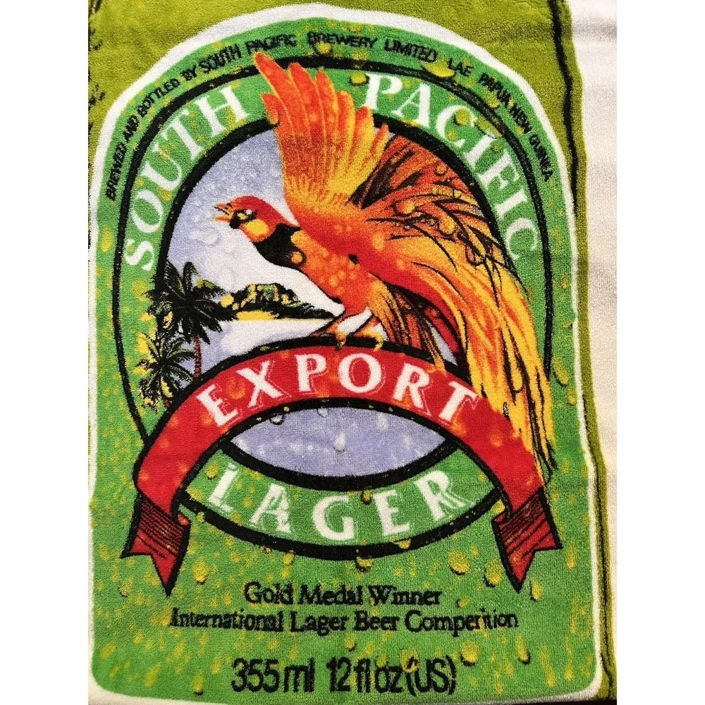 Vtg SOUTH PACIFIC LAGER Special Export Beer‎ Beach Towel 70s 80s Brazil Maiden